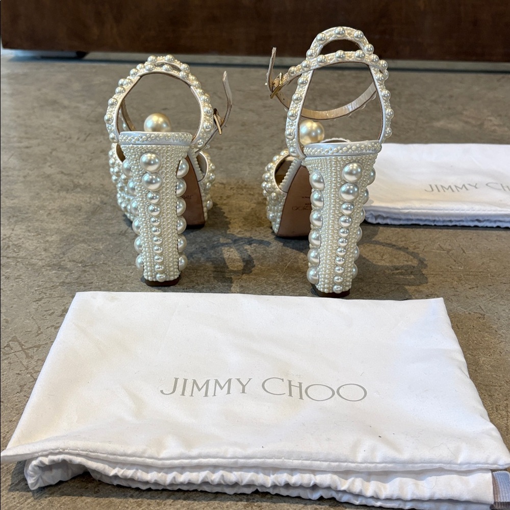 Jimmy Choo Pearl-Studded Ivory Heels - Picture 12 of 14